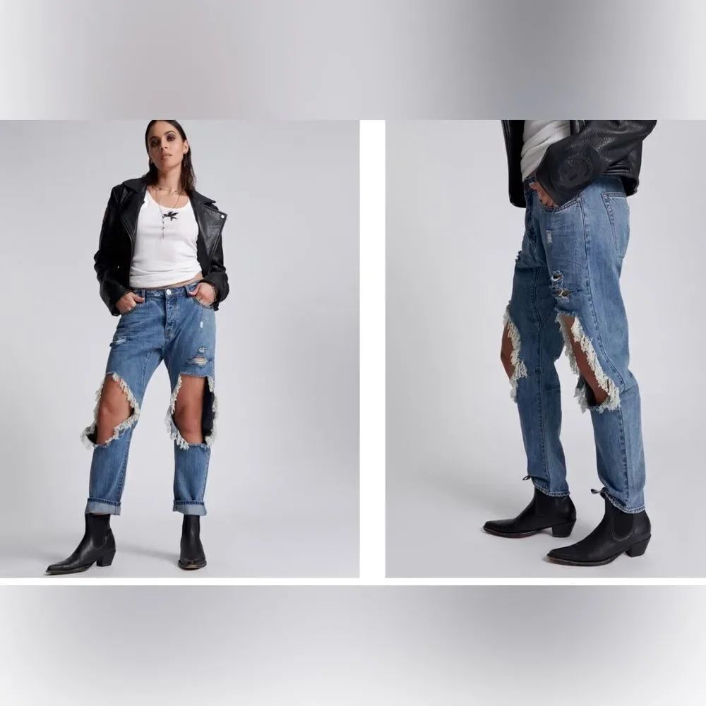 One Teaspoon Destroyed Low Waist Saints Cropped Boyfriend Jeans 26